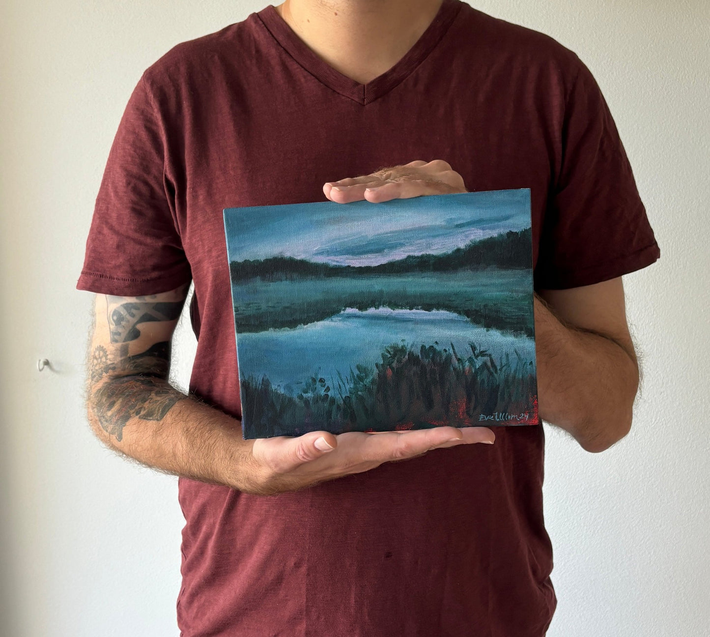 "Kesäyö", akryylimaalaus puuvillapahvipohjalle, 19 x 24 cm
