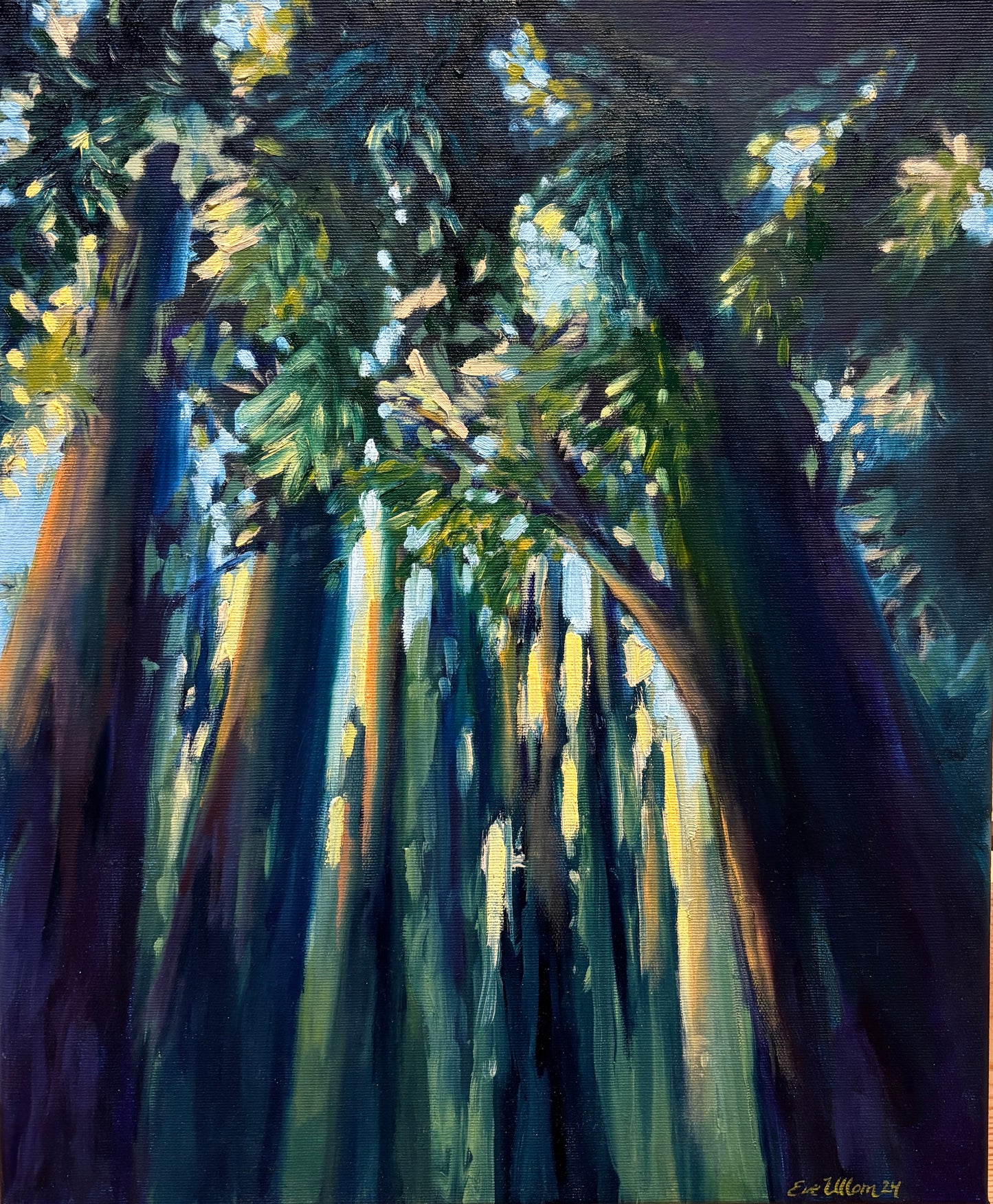 "Piilossa", öljymaalaus puuvillapohjalle, 46 x 38 cm