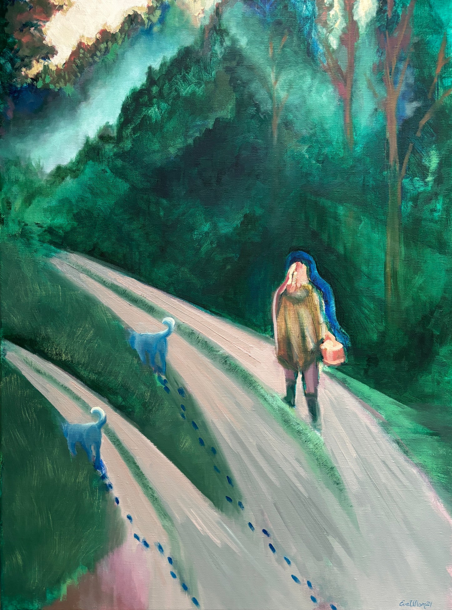 "Mushroom hunter", akryyli ja öljyvärimaalaus pellavapohjalle, 80 x 60 cm