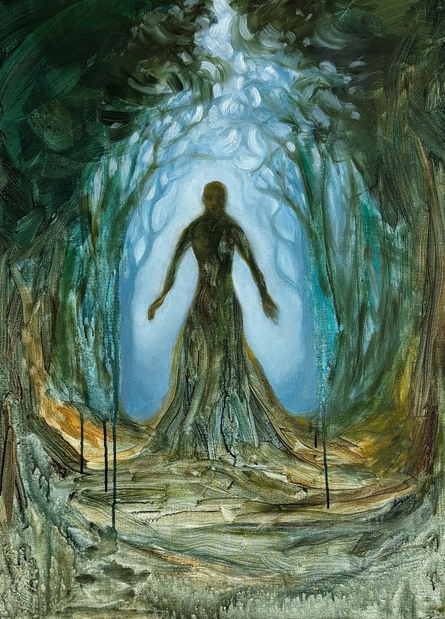 "Metsänhenki", akryyli ja öljyvärimaalaus pellavapohjalle, 80 x 60 cm